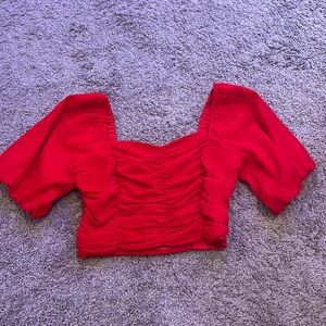 red lulus puff sleeve crop top size medium